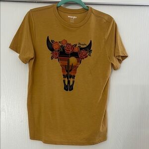 Wrangler Brown Short Sleeve Tee with Southwestern Skull Design